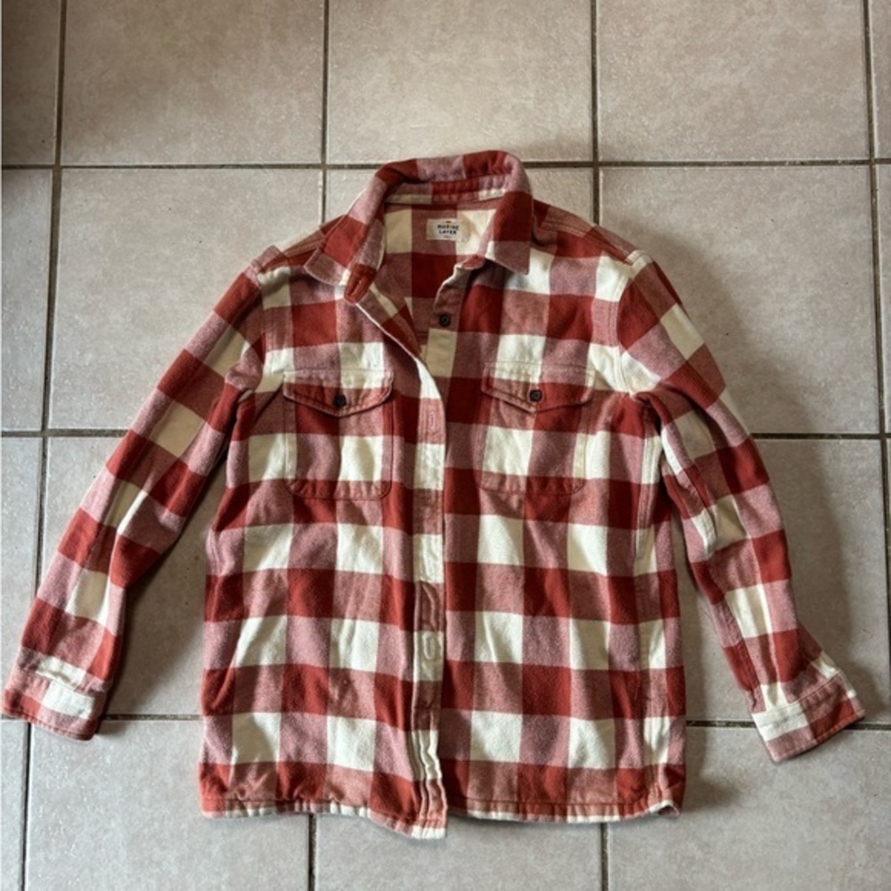 Marine Layer Rust and Cream Checkered Riley Overshirt Shirt size S